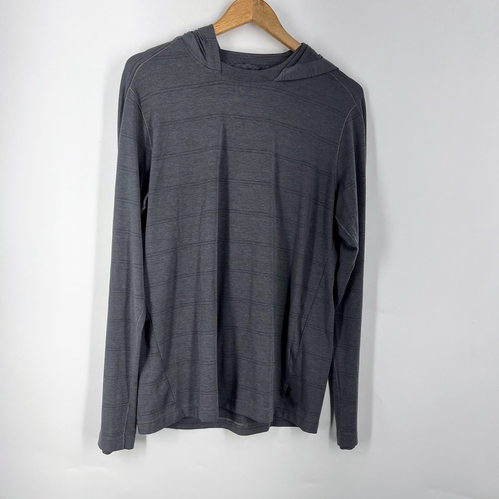 Prana Mens‎ Breathe Long Sleeve Hoodie Charcoal Gray Striped Activewear Size M